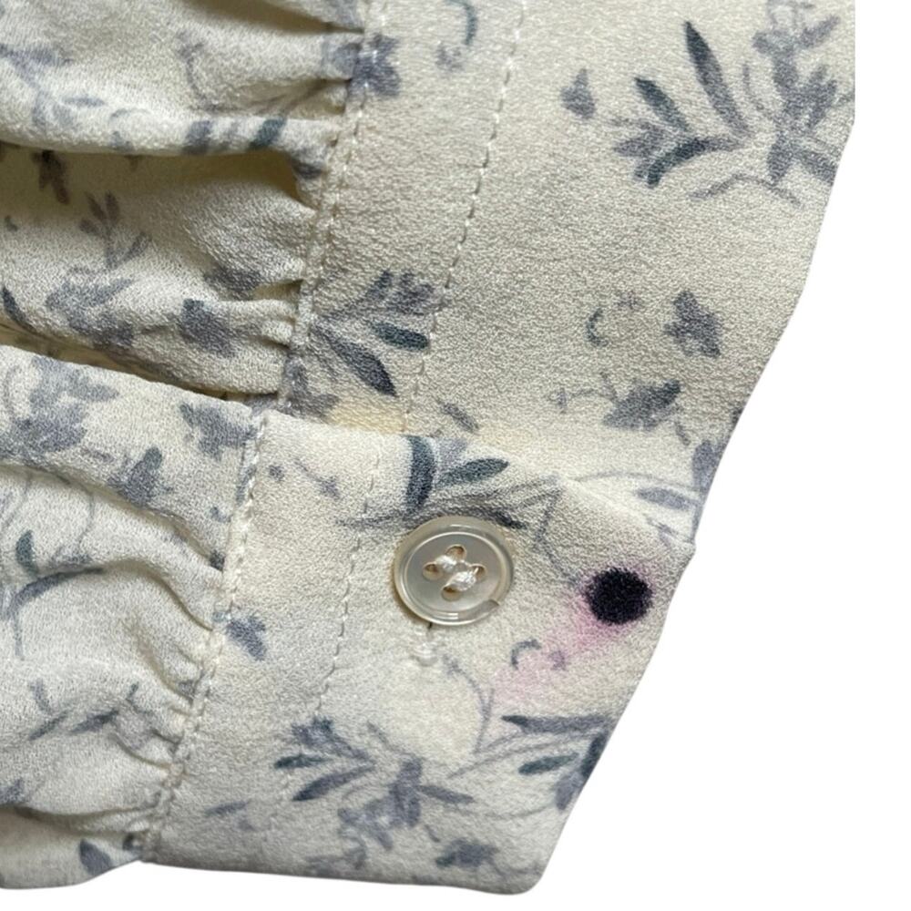 Vince Silk Buttercream & Gray Floral Long-Sleeve Blouse Top M 6 8 Pintucking - Picture 16 of 16